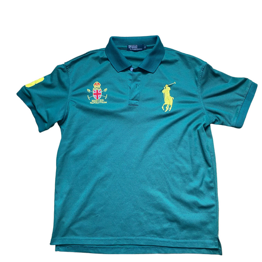 Ralph Lauren Polo Shirt Green – Custom Slim Fit – Big Pony & Crest Logo - L